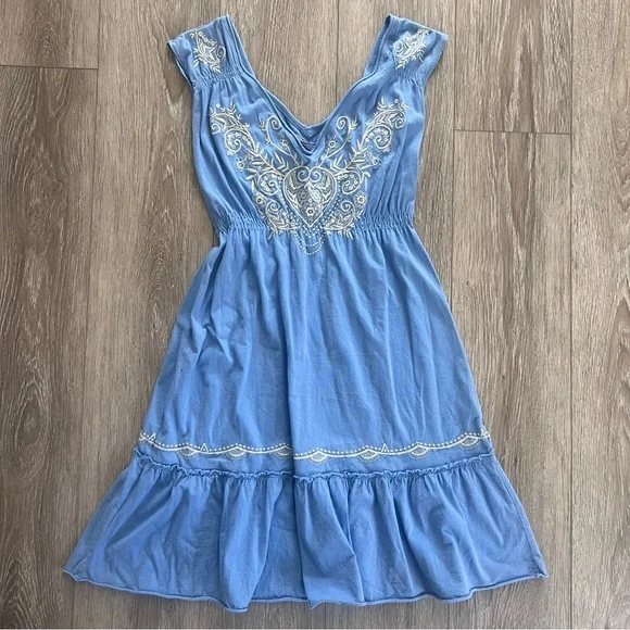 Johnny Was Light Blue Embroidered Julien Tier Dress NWT - Picture 1 of 10